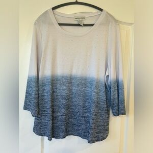 NWOT Cathy Daniels Women’s Blue Ombre Rhinestone Embellished 3/4 Sleeve Top
